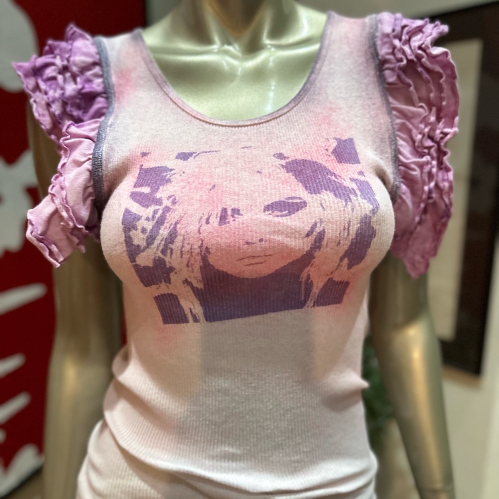⚡️BLONDIE 80s Harajuku rockin’ distressed graffiti soft tank ruffle M/L